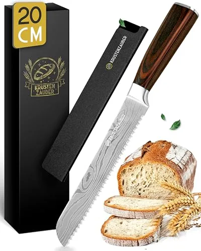 Krustenzauber Brotmesser - Edelstahl Brotmesser mit Wellenschnitt 20 & 26cm - Brotmesser in 20 & 26 cm für perfekte Schnitte durch harte Krusten und weiches Inneres. Ergonomischer Griff für maximalen Komfort – ideal für Hobbybäcker und Profis.