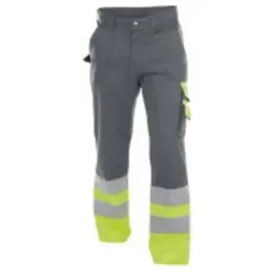 Omaha Warnschutzhose zementgrau/neongelb Größe 66 - Arbeits- & Schutzkleidung mit 70 mm Reflexstreifen für optimale Sichtbarkeit, ideal für sicheres Arbeiten bei schlechten Lichtverhältnissen.