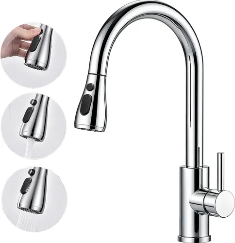 AICA Küchenarmatur Ausziehbarer Auslauf 360° Drehbar Edelstahl Chrom