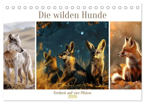 Die wilden Hunde Tischkalender 2026 - CALVENDO - Monatskalender im DIN A5 Format mit 14 Seiten, ideal für Tierliebhaber. Entdecken Sie die Freiheit der Natur mit bezaubernden Bildern und inspirierenden Texten.