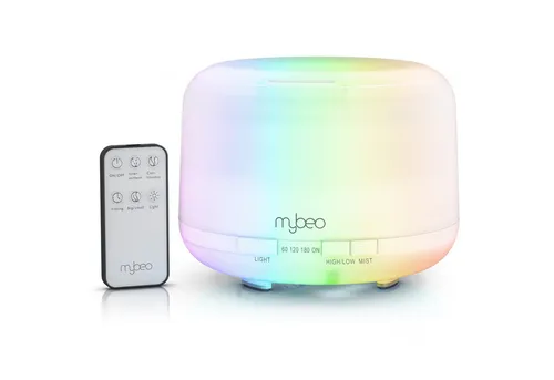 MyBeo Luftbefeuchter Aroma Diffuser 0,5 L mit Stimmungslicht in 7 Farben, 2 Nebelstufen, 0,5 l Wassertank, RGB, Timer, Fernbedienung, für Wohn- und Schlafzimmer, Yoga, Spa