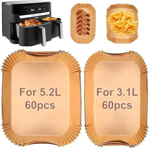 YJDM Airfryer Backpapier für Philips Dual Basket Airfryer 3000-serie 6L/3L Tefal EY9018 Dual Easy Fry 5,2/3,1L, 120PCS Heißluftfritteuse Backpapier für Dual Basket Airfryer EY905D 5,2/3,1L