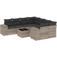 vidaXL Garten Sofa Garnitur 9-TLG. - Modular Gartenmöbel Set mit Kissen, langlebig und pflegeleicht aus Poly Rattan, ideal für entspannte Stunden im Freien