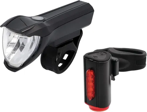 Fischer Fahrrad Beleuchtungs-Set 50/25/15 Lux - Fahrradbeleuchtung mit 50 Lux Frontleuchte und 360° Rücklicht, USB-ladbar, spritzwassergeschützt, ideal für sicheres Fahren bei Dunkelheit.