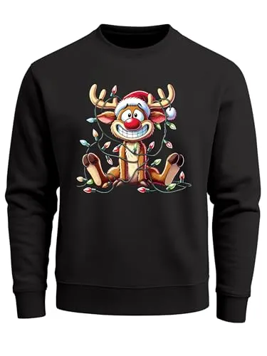 MoonWorks® Sweatshirt Herren Weihnachtspullover Lustig Rentier Aufdruck Xmas Sweater Weihnachtsoutfit Männer Schwarz XXL