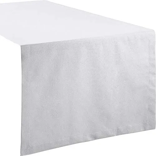 REDBEST Tischdecke, Tischläufer Uni Seattle, 100% Baumwolle weiß Größe 40x170 cm - Robustes, glattes Gewebe, mit hochwertigem Kuvertsaum