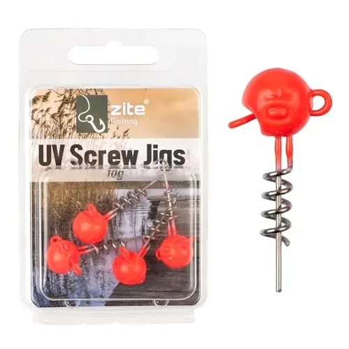 Zite Fishing Screw-In-Jigs 5-20g 5er-Pack | Screw-Jigköpfe Blei langlebig Raubfisch-Angeln | Schraubspirale Gummifisch-System | Korkenzieher Screw Jigheads Hecht, Zander, Barsch (UV-Aktiv, 10 g)