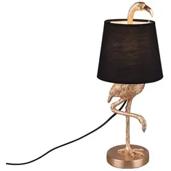 Große Flamingo Tischleuchte 42cm mit Stoffschirm Schwarz in gold von Reality Leuchten