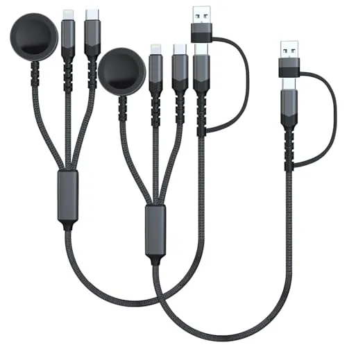 Callstel USB-C-Ladekabel iPhones: 2er-Set 6in1-Octopus-Ladekabel für Apple Watch & iPhone, 60 W, 35 cm (15 USB-C, Kabel)