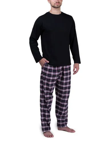 Moonline Herren Schlafanzug mit Flanellhose, Schwarz, Größe XL - Schlafanzug für Herren aus 100% Baumwolle, bietet hohen Tragekomfort und ist ideal für gemütliche Nächte oder Homewear. 30 Tage Rückgaberecht für Ihre Zufriedenheit.