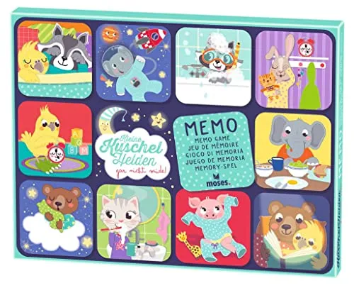moses. kleine Kuschelhelden Memo, Memo-Spiel für Kinder, Spieleklassiker mit Motiven rund ums Schlafengehen, Merkspiel mit süßen Tiermotiven für Kinder ab 3 Jahren