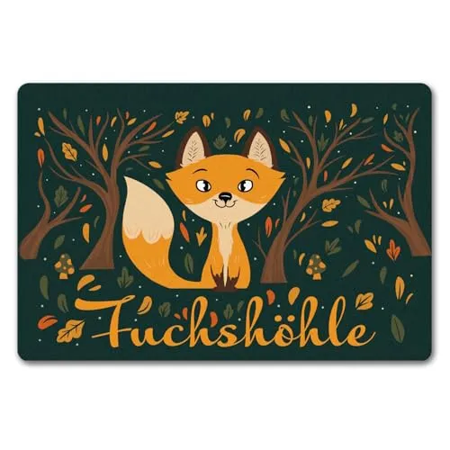 speecheese Fußmatte in 40x60 cm ohne Rand mit niedlichem Fuchs im Wald und Herbst Motiven - Fuchshöhle als Geschenk im Comic Design für Kinder oder Erwachsene die Ihr Zimmer lieben wie eine