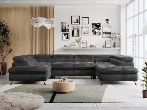PETER U Wohnzimmersofa U-form mit Schlaffunktion - Moderne Eckcouch in Anthrazit-Grau, mit Schlaffunktion und zwei Bettkästen für optimalen Stauraum. Ideal für stilvolle Wohnzimmer und bietet hohen Sitz- und Schlafkomfort dank HR-Schaum.