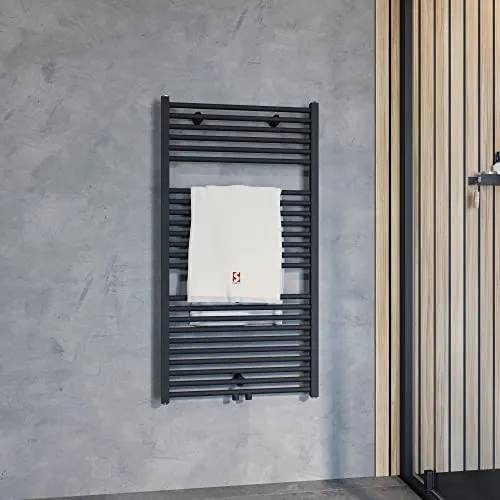 Schulte Bad-Heizkörper Turbo, 113 x 60 cm, 600 Watt Leistung, Mittelanschluss,Mattschwarz, Handtuchhalter-Funktion