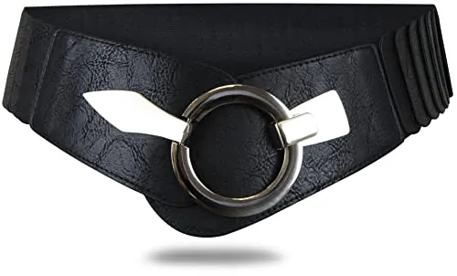 Vanessa & Melissa Elastischer Damen Taillengürtel, ca. 6 cm breiter Hüftgürtel mit silberner Ring-Schließe, 80 cm (für Taillenweite 85-105 cm), Schwarz