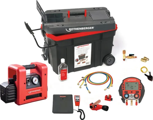 ROTHENBERGER Kälte/Klima-Komplettset ROCADDY 120 R32 Digital - Installateurwerkzeuge, umfassendes Set für professionelle Kälte- und Klimaanwendungen mit digitaler Steuerung für präzise Ergebnisse.