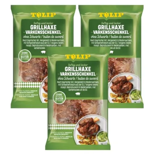 TULIP 3x 500g Haxe ohne Schwarte | Besonders zart & saftig gegart | Tafelfertig vakuumverpackt | Herzhafter Fleischgenuss in 35 Min. | Grillhaxe ohne Kühlung haltbar