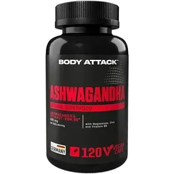 Body Attack Ashwagandha 120 Kapseln - Nahrungsergänzungsmittel mit 600 mg ASHWAGANDHA pro Tagesportion, hochwertiger Markenrohstoff KSM-66 und vegan, ideal zur Stressbewältigung.