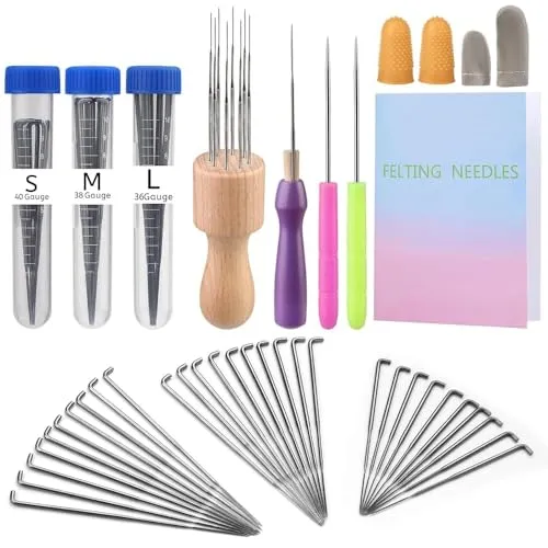 Filznadeln Set für Anfänger – 3 Größen mit Holzgriff - Nähnadeln für Filzen: Umfassendes Set mit 30 Filznadeln, 2 Ahlen und ergonomischen Holzgriffen, ideal für kreative DIY-Projekte und einfaches Trockenfilzen.