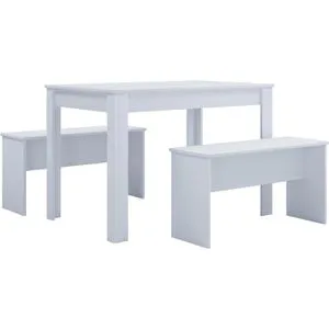 VCM Esstisch Esal XL, weiß – 3-teilig mit 2 Sitzbänken - Essgruppe für bis zu 6 Personen, platzsparend mit unter den Tisch schiebbaren Bänken. Pflegeleichte MDF-Oberfläche für jeden Essbereich.