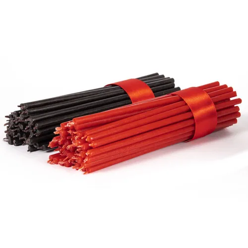 Stk. Schwarz & Rot Kerzenset Diveevo Bienenwachskerzen Ritualkerzen L:16 cm 40