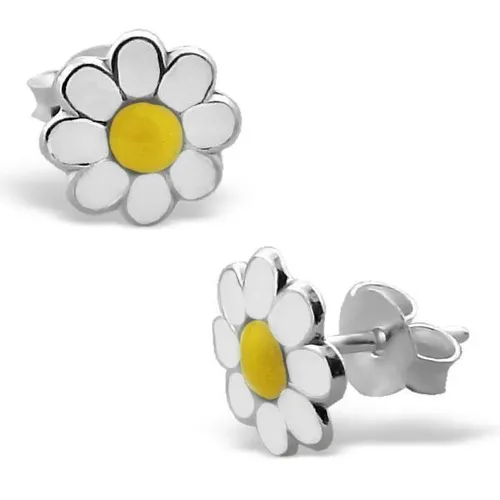 Sterling-Silber und Emaille Daisy Gänseblümchen Ohrstecker | Stud Earrings