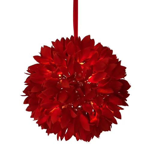 Fensterdeko Blätterball mit LED-Lichterkette in rot von Online Fuchs