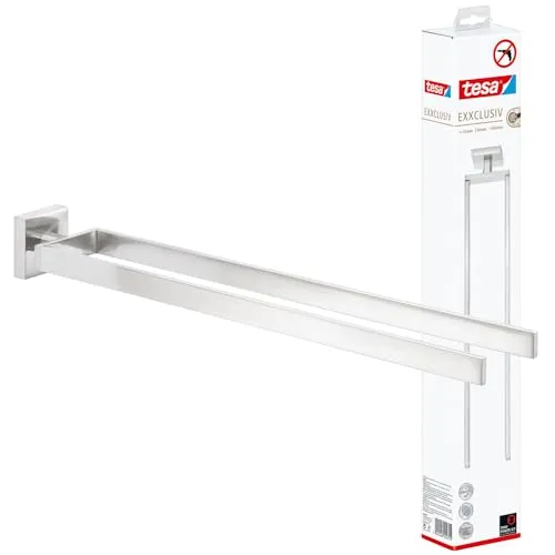 tesa EXXCLUSIV Bad Handtuchhalter, 2-armig, verchromt - Handtuchhalter & -stangen: Eleganter, rostfreier Wandhandtuchhalter mit einfacher Klebemontage - ideal für Mietwohnungen und ohne Bohrlöcher!