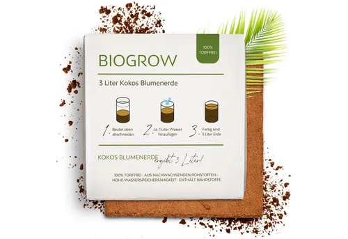 Growgreens Pflanzerde Bio Kokoserde gepresst im Quellbeutel - Biolog. torffreie Anzuchterde, im Beutel