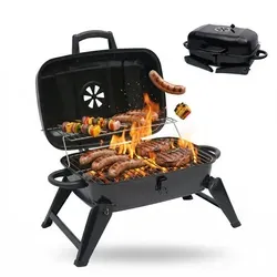 Tischgrill Holzkohlegrill Klappgrill für Camping und Barbecue - Kompakter Campinggrill aus robustem Stahl, ideal für Grillabende unterwegs. Inkl. bebilderter Anleitung und 1 Jahr Herstellergarantie.