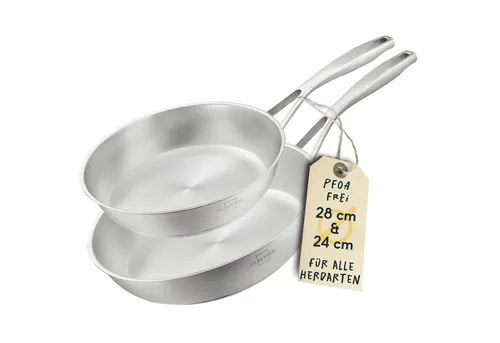 SILBERTHAL Bratpfanne 2er Set, Edelstahlpfanne Unbeschichtet - Pfannen-Set aus rostfreiem Edelstahl, ideal für Röstaromen, spülmaschinenfest und backofenfest bis 400°C, geeignet für alle Herdarten.