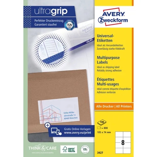Avery Zweckform Etikett 3427 - 105x74mm, 800 Stück - Hochwertige Etiketten für vielseitige Anwendungen, ideal für den professionellen Einsatz. Perfekte Haftung und einfache Handhabung.