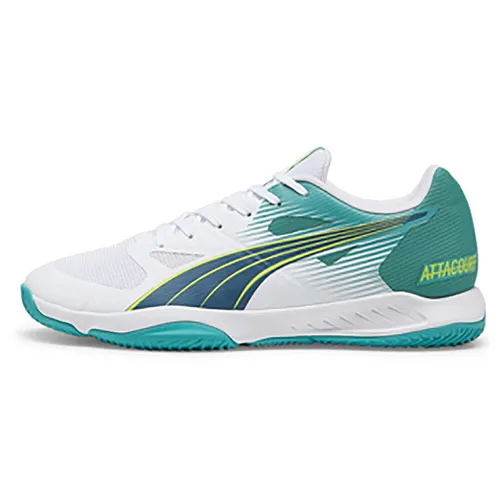 PUMA Unisex Attacourt Indoor Court Shoe - Herren-Hallenschuhe mit Courtcage-Technologie für optimale Mittelfußstütze und explosiven Bewegungen, ausgestattet mit Profoam Zwischensohle und Pumagrip Gummilaufsohle.