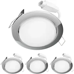 ledscom.de LED Decken-Einbaustrahler RUBA chrom 4er Set - Deckenspots mit 644lm Helligkeit, 3-Stufen Dimmen ohne Dimmer und robustem Stahlgehäuse für vielseitige Einsatzmöglichkeiten in jedem Raum.