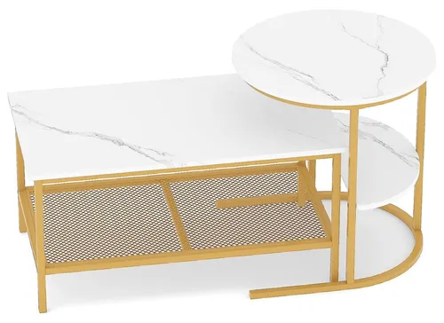 2-teiliges Couchtisch-Set mit Marmoroptik in Weiß