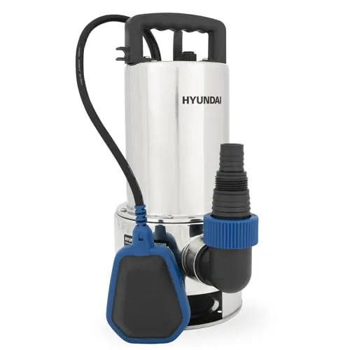 HYUNDAI Schmutzwasser-Tauchpumpe TP10019D | 1000 W, Fördermenge 19.500 l/h, | Eintauchtiefe: max. 7 m, Förderhöhe: max. 9 m | Partikelgrösse: max. 35 mm | Schwimmschalter, Edelstahlgehäuse