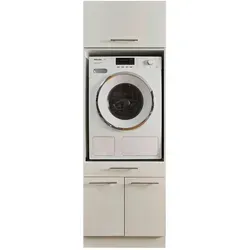 LAUNDREEZY Waschmaschinenschrank mit Schrankaufsatz, Weiß - TÜV-zertifiziert mit viel Stauraum - Hoch- & Midischränke fürs Bad, funktionales Design mit Softclose-Türen und praktischem Auszug für optimalen Stauraum.