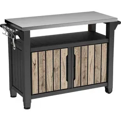 Keter Grillablagetisch UNITY XL – Holzoptik Pinie, aus Kunststoff mit Edelstahlplatte - Vielseitiger Grilltisch mit 300 Litern Stauraum, höhenverstellbaren Füßen und praktischen Aufhängungen. Der UNITY XL bietet eine robuste Arbeitsfläche und ist ideal für entspannte Grillabende im Freien.