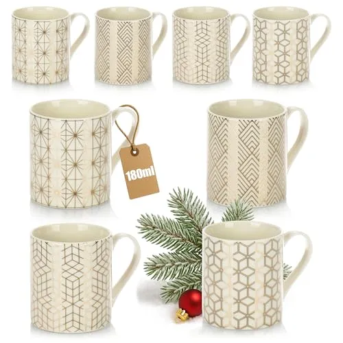 com-four® 8x Kaffeetassen 180 ml aus Keramik, Retro, Vintage Espressotassen, Teetassen - Kaffeepott - Espresso, Americano Kaffeebecher - kleine Keramikbecher für Heißgetränke