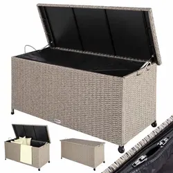 CASARIA Gartenbox 106707 – Wasserdichte Polyrattan Auflagenbox - Auflagenbox aus cremefarbenem Polyrattan, wetterfest und wasserdicht, mit 420 Litern Stauraum für Gartenutensilien und Sitzauflagen. Ideal für Garten, Balkon und Terrasse.