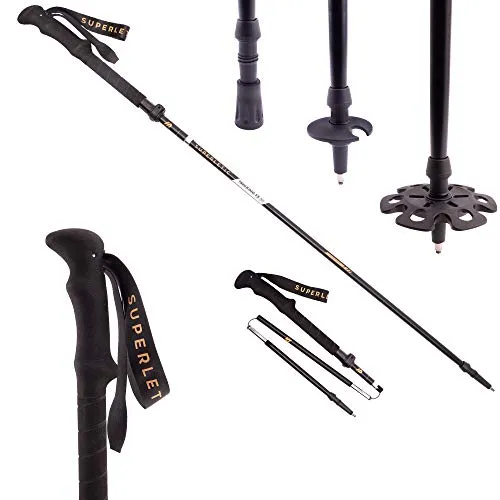 SUPERLETIC Wanderstöcke - Teleskop Trekkingstöcke mit Korkgriff - Wanderstöcke aus robustem Aluminium, verstellbar von 110-130 cm, mit schmutzresistenter Lackierung und 3 Aufsätzen für jede Wetterlage. Ideal für Damen und Herren.