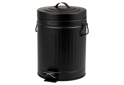 eluno Kosmetikeimer 5 Liter aus schwarzem Metall - Haushaltszubehör mit Vintage-Design, praktischer Tretmechanismus und Soft-Close Deckel für leises Schließen – ideal für Bad, Küche oder Büro.