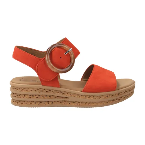 Gabor Damen Keil Sandalette orange 38,5 EU - Wanderschuhe in eleganter Optik, aus 100% Leder mit bequemem Klettverschluss, ideal für Casual- und Freizeitlooks.