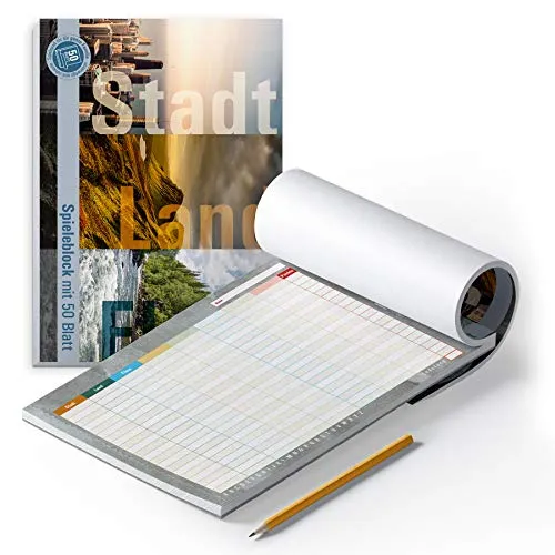 itenga Spieleblock Stadt Land Fluss modernes Design mit Decklblatt 2er Pack je Block 50 Blatt