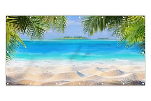 MuchoWow® Balkon Sichtschutzmatte 200x90 cm - Gartensichtschutz mit blickdichter Abdeckung, wetterfest und ideal für Terrasse und Balkon, sorgt für Privatsphäre und ein Urlaubsfeeling mit Strand und Palmen.