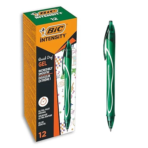 BIC DeutschlandGel-ocity Quick Dry Gel-Roller Medium in Grün - 12er Set, schnelle und tropffreie Tinte, ideal für Linkshänder und höchsten Schreibkomfort