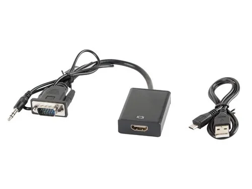 Lanberg AD-0021-BK - VGA auf Klinkenstecker und HDMI-A Adapter, inklusive USB-A 2.0 Ladekabel, Full HD 1080p Unterstützung