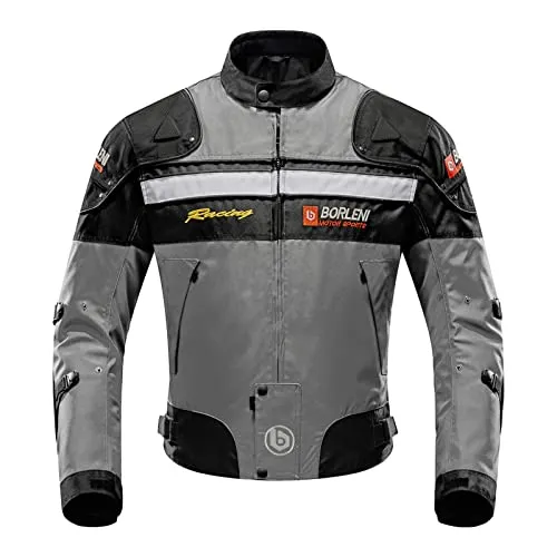 BORLENI Motorradjacke Herren Winddicht mit Protektoren Grau XXL