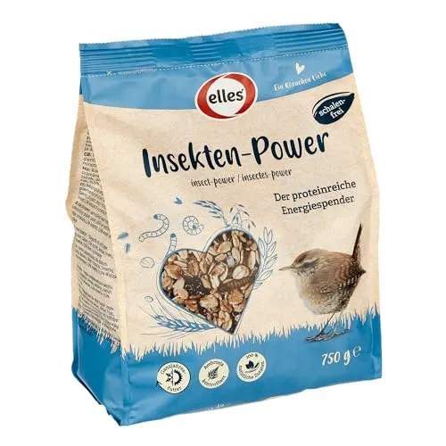 Elles Insekten-Power 750g I Proteinreicher Wildvogelfutter-Mix | 100% Natürlich, schalenfrei | Optimaler Energiespender und geeignet für alle Wildvögel | Ganzjahresfutter