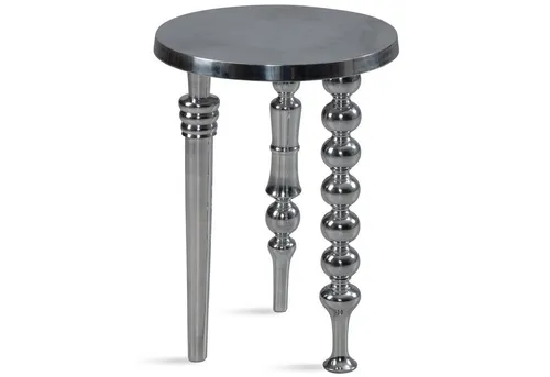 FineBuy Beistelltisch mit DREI verschiedenen Beinen - Beistelltische fürs Wohnzimmer, einzigartiges Design mit drei unterschiedlichen Beinen, ideal als Abstelltisch oder Blumentisch, aus hochwertigem poliertem Aluminium